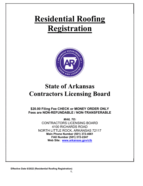 Residential Roofing Registration - Arkansas Download Pdf