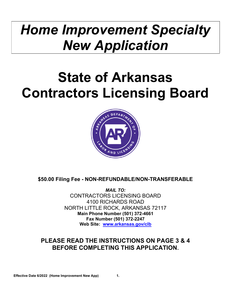 Home Improvement Specialty New Application - Arkansas, Page 1