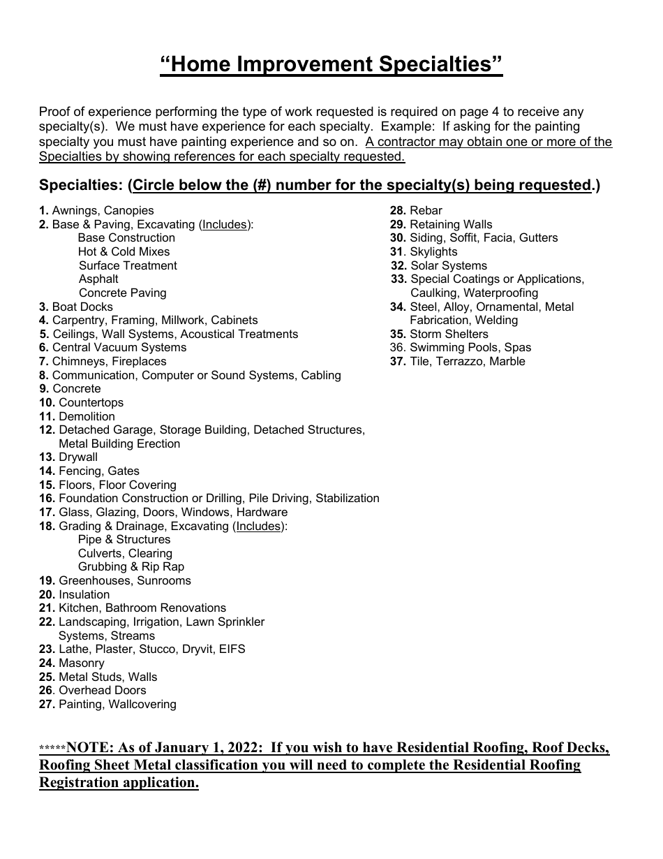 Temporary Home Improvement Specialty Licensing Application - Arkansas, Page 3