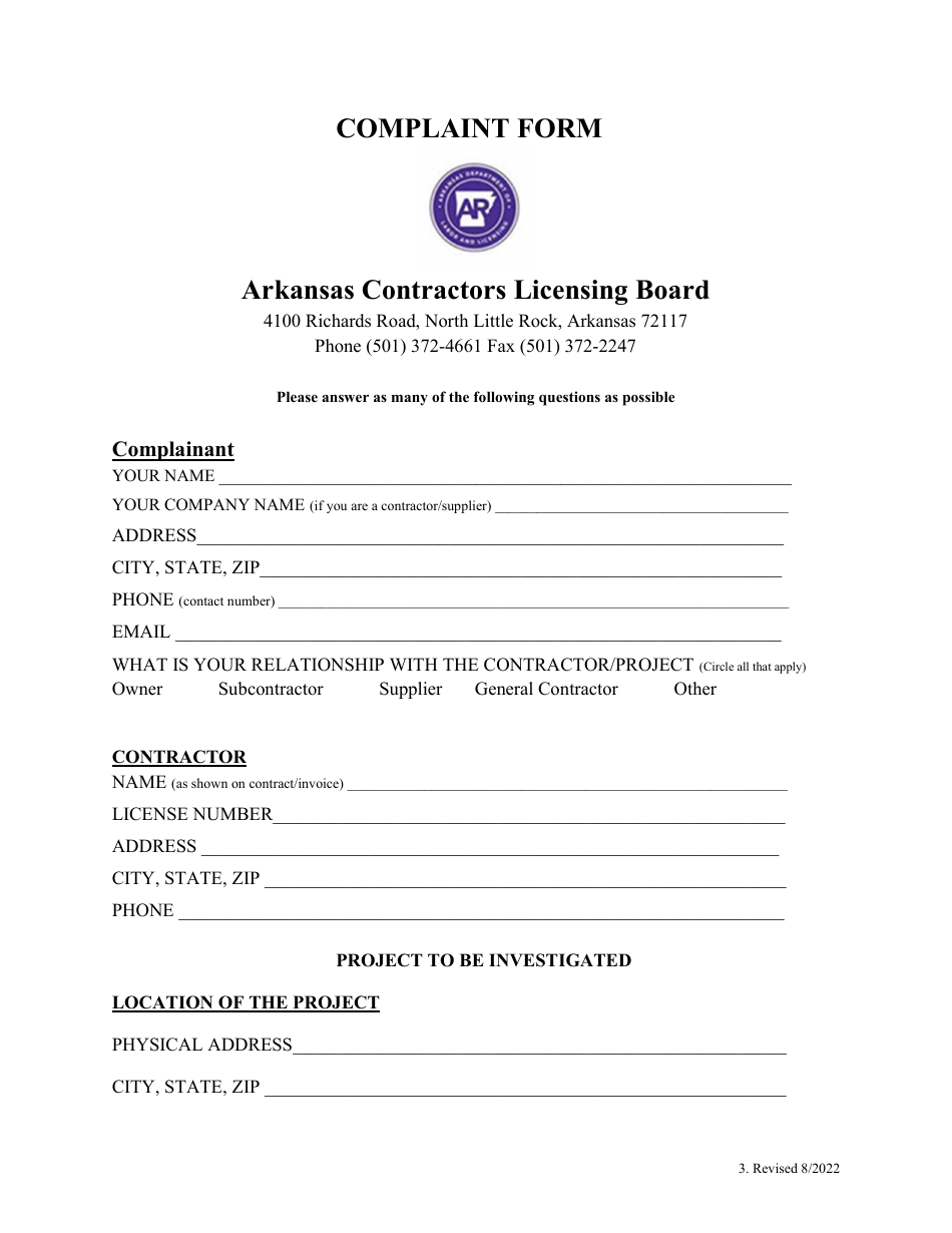 Complaint Form - Arkansas, Page 3