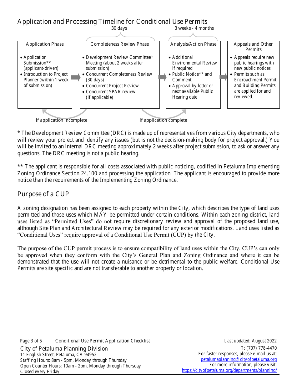 Conditional Use Permit Application Checklist  Information Handout - City of Petaluma, California, Page 3