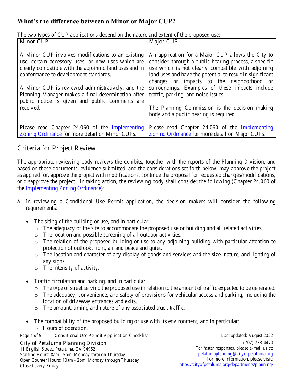 Conditional Use Permit Application Checklist  Information Handout - City of Petaluma, California, Page 4
