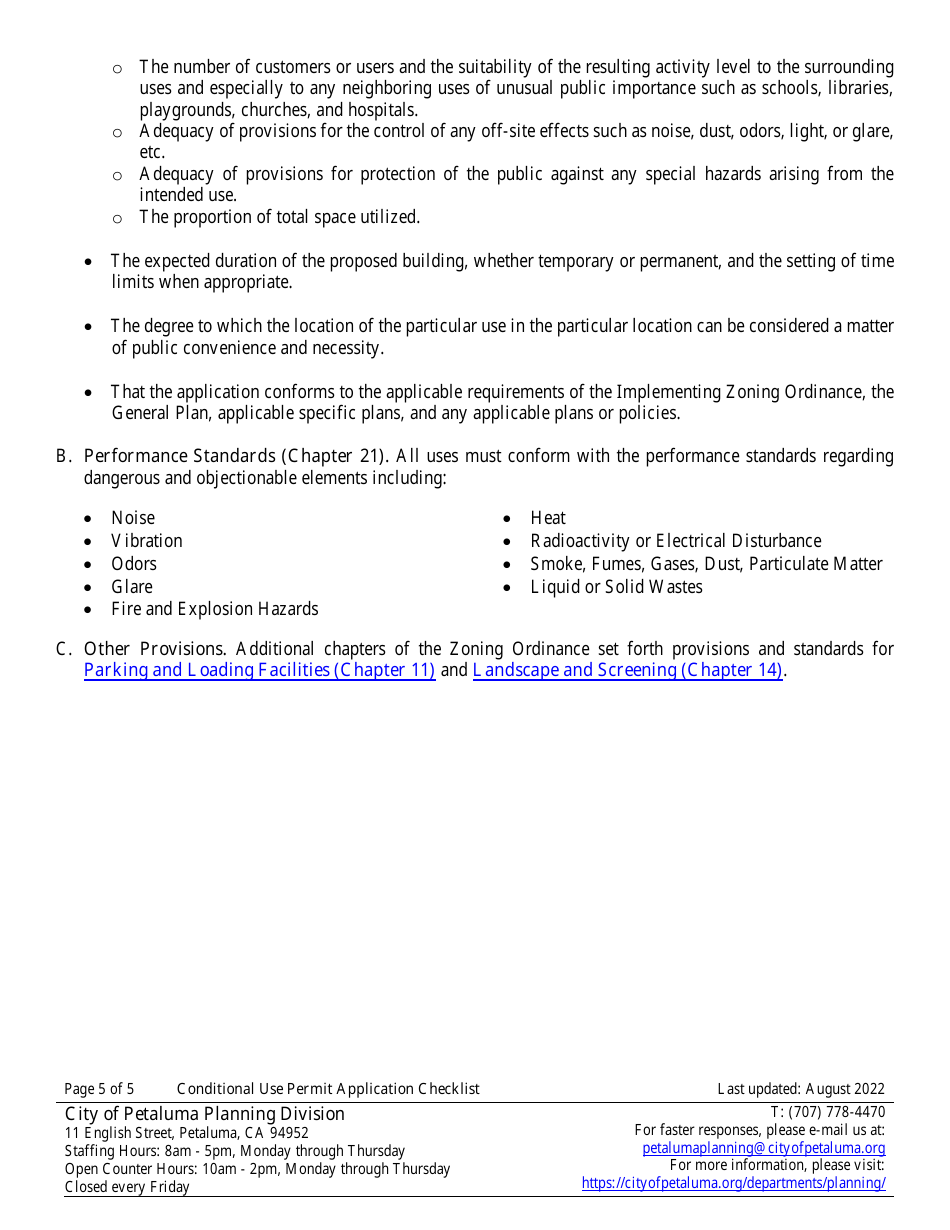 Conditional Use Permit Application Checklist  Information Handout - City of Petaluma, California, Page 5