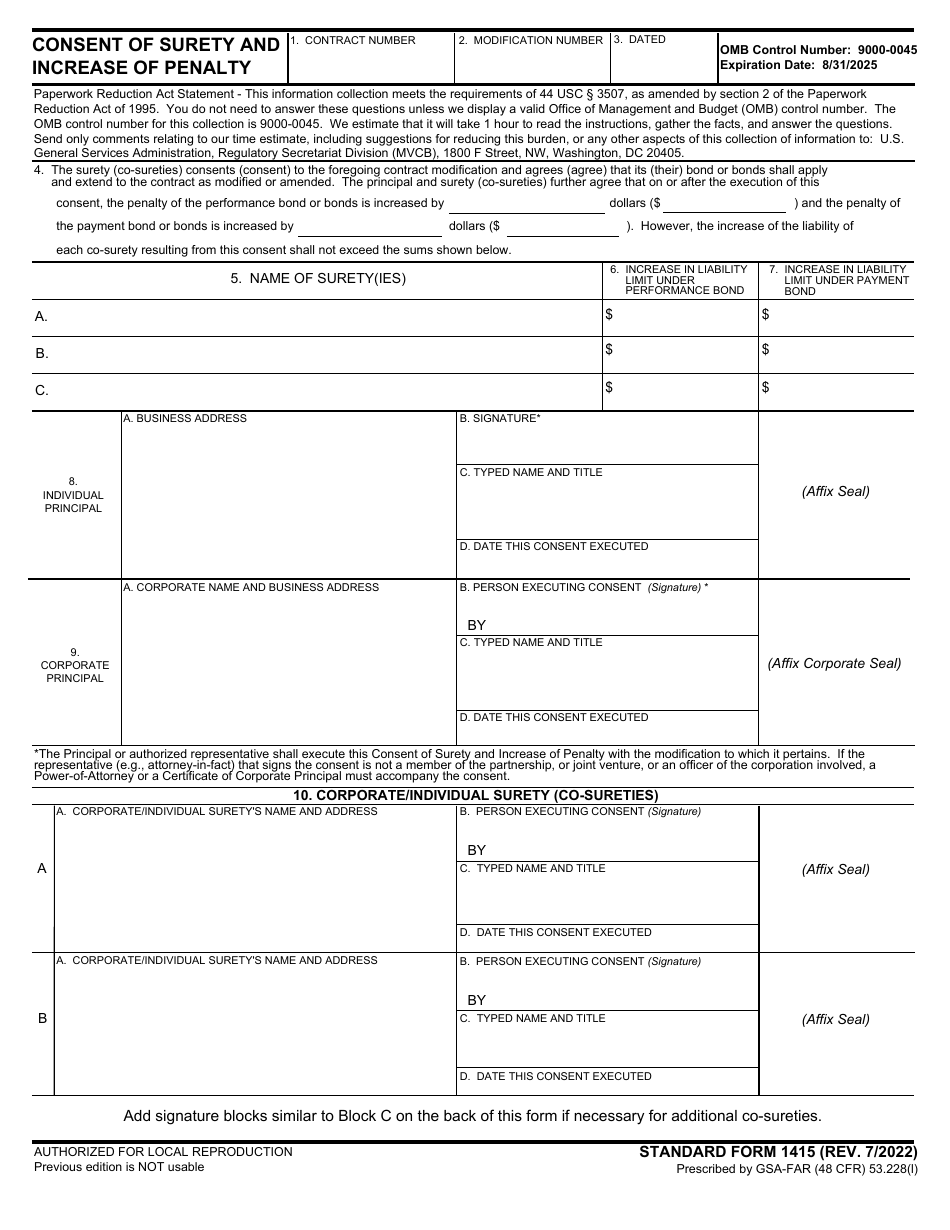 Form Sf-1415 - Fill Out, Sign Online And Download Fillable Pdf 