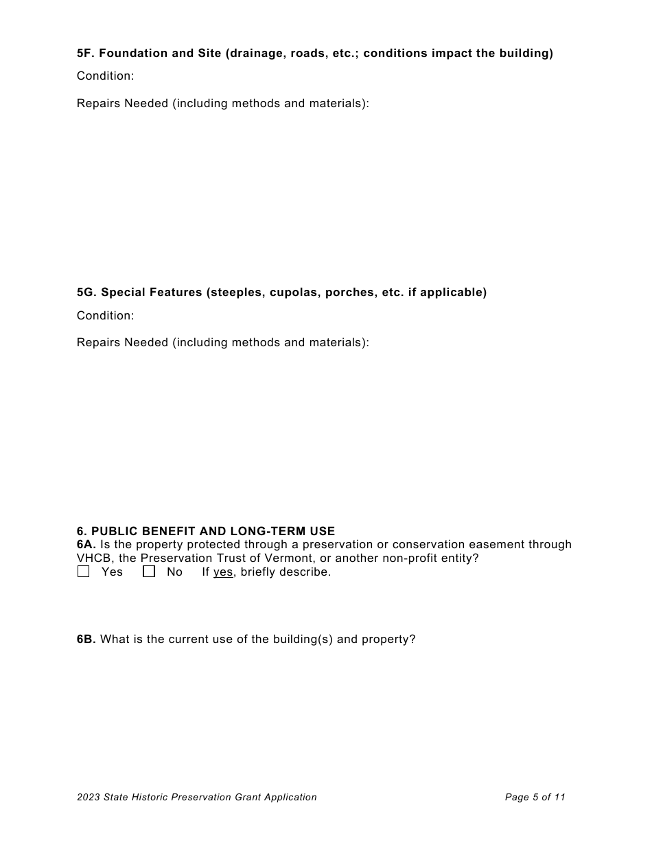 Vermont Historic Preservation Grants Application - Vermont, Page 5