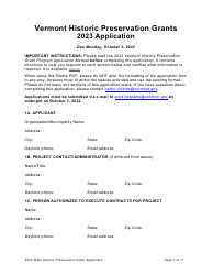 Vermont Historic Preservation Grants Application - Vermont, 2023
