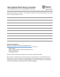 Metro Regional Waste Advisory Committee Nomination Form for Local Government Positions - Oregon, Page 3