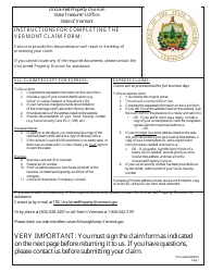 Claim to State of Vermont Property Presumed Unclaimed - Vermont