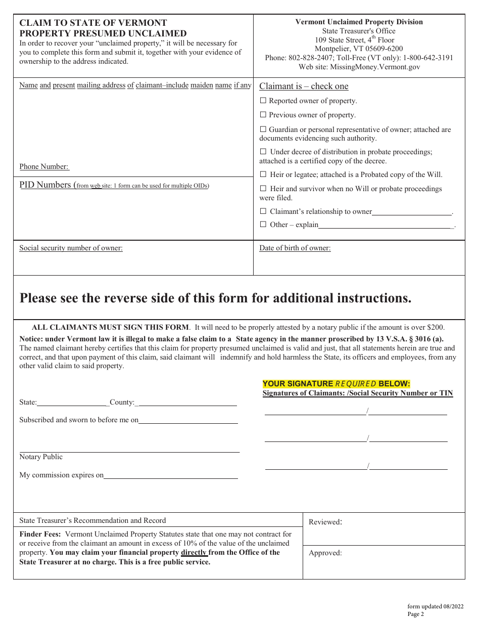 Claim to State of Vermont Property Presumed Unclaimed - Vermont, Page 2