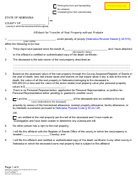 Form CC15:41 Affidavit for Transfer of Real Property Without Probate - Nebraska