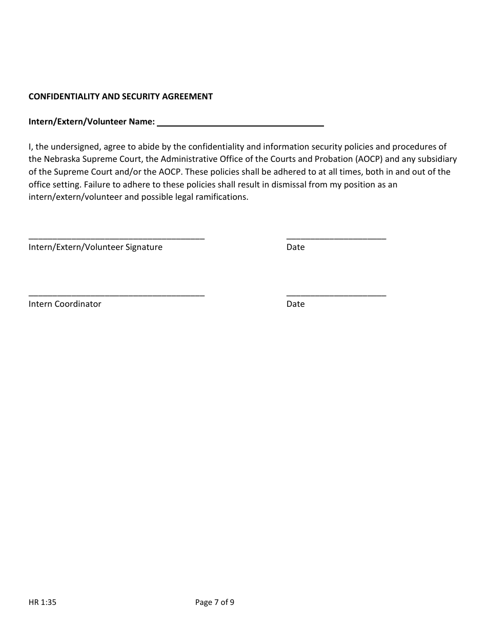 Form HR1:35 Application for Internship, Externship or Volunteer Opportunity - Nebraska, Page 7