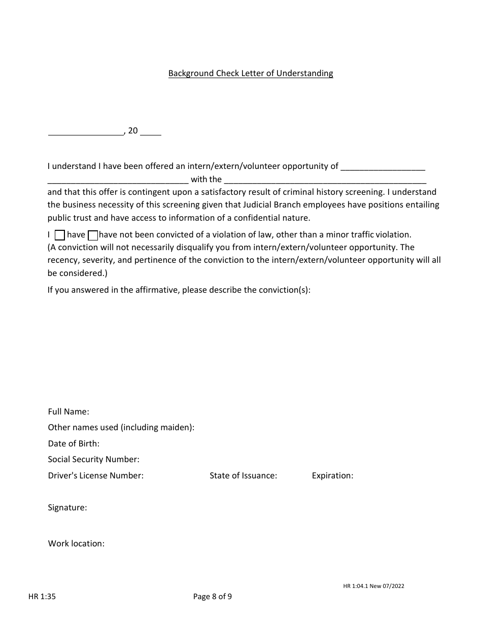 Form HR1:35 Application for Internship, Externship or Volunteer Opportunity - Nebraska, Page 8