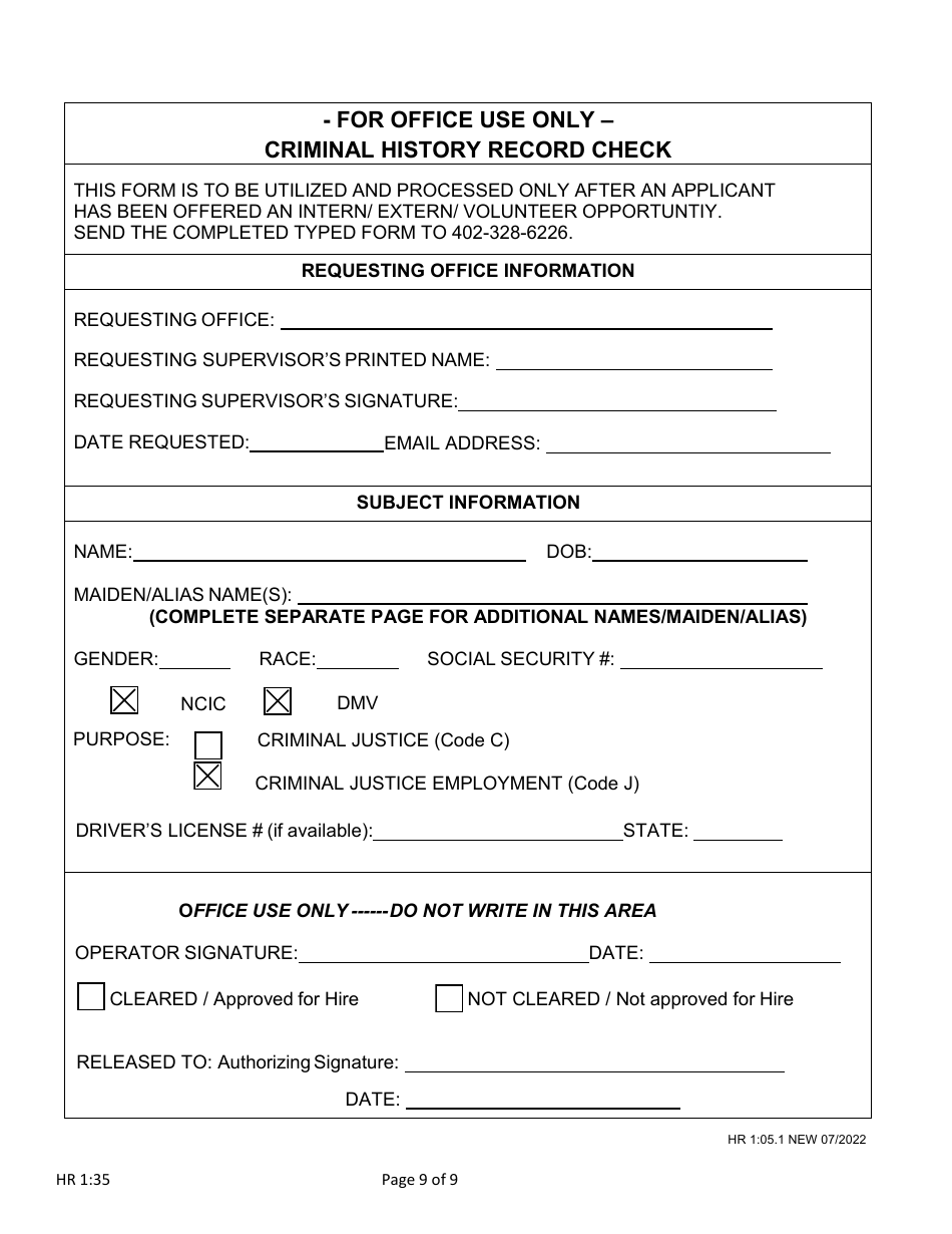 Form HR1:35 Application for Internship, Externship or Volunteer Opportunity - Nebraska, Page 9