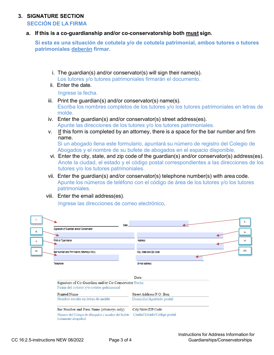 Instructions for Form CC16:2.5 Address Information for Guardianships / Conservatorships - Nebraska (English / Spanish), Page 3