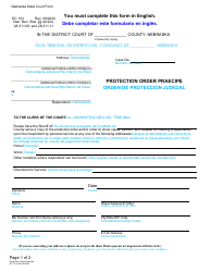 Document preview: Form DC19:1 Protection Order Praecipe - Nebraska (English/Spanish)