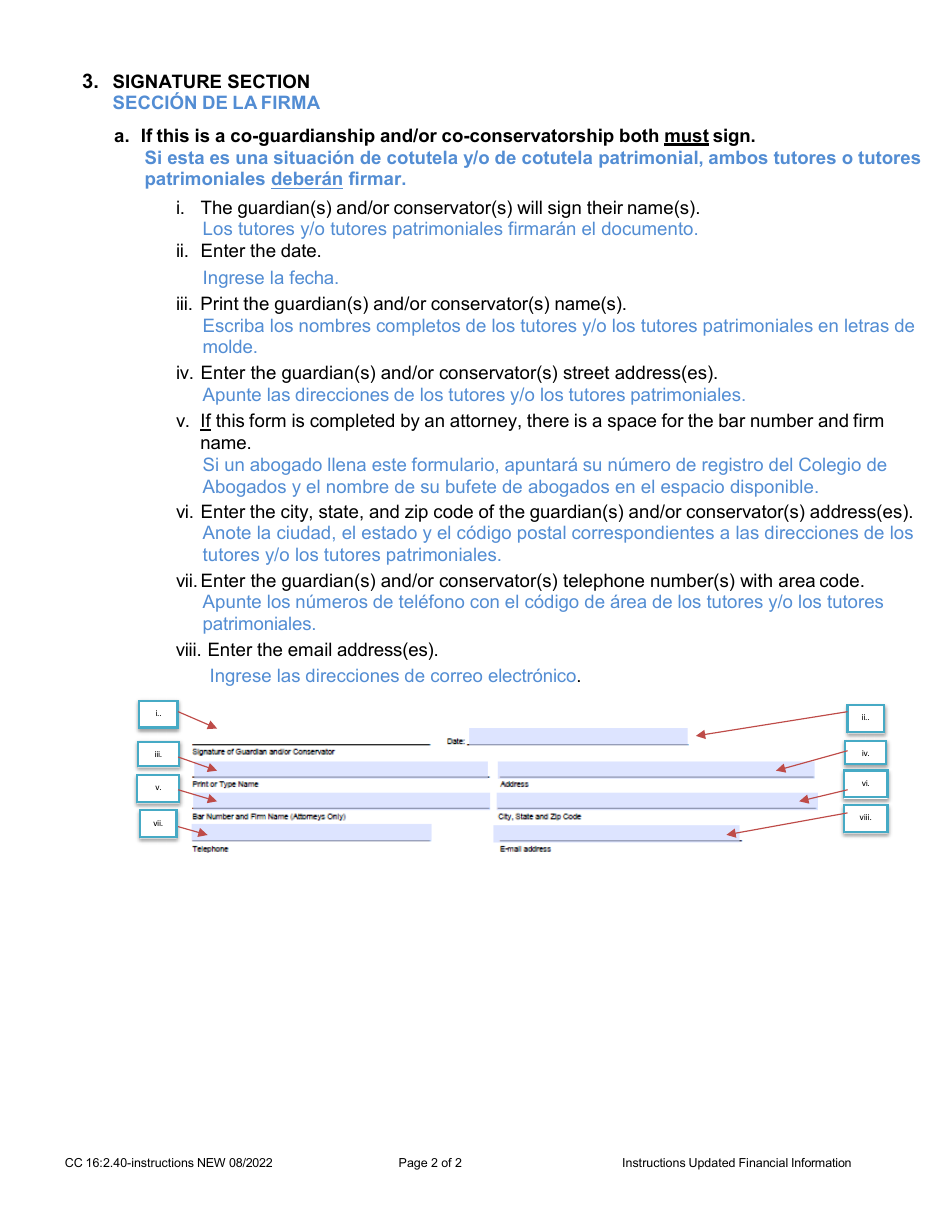 Instructions for Form CC16:2.40 Updated Financial Information - Nebraska (English / Spanish), Page 2