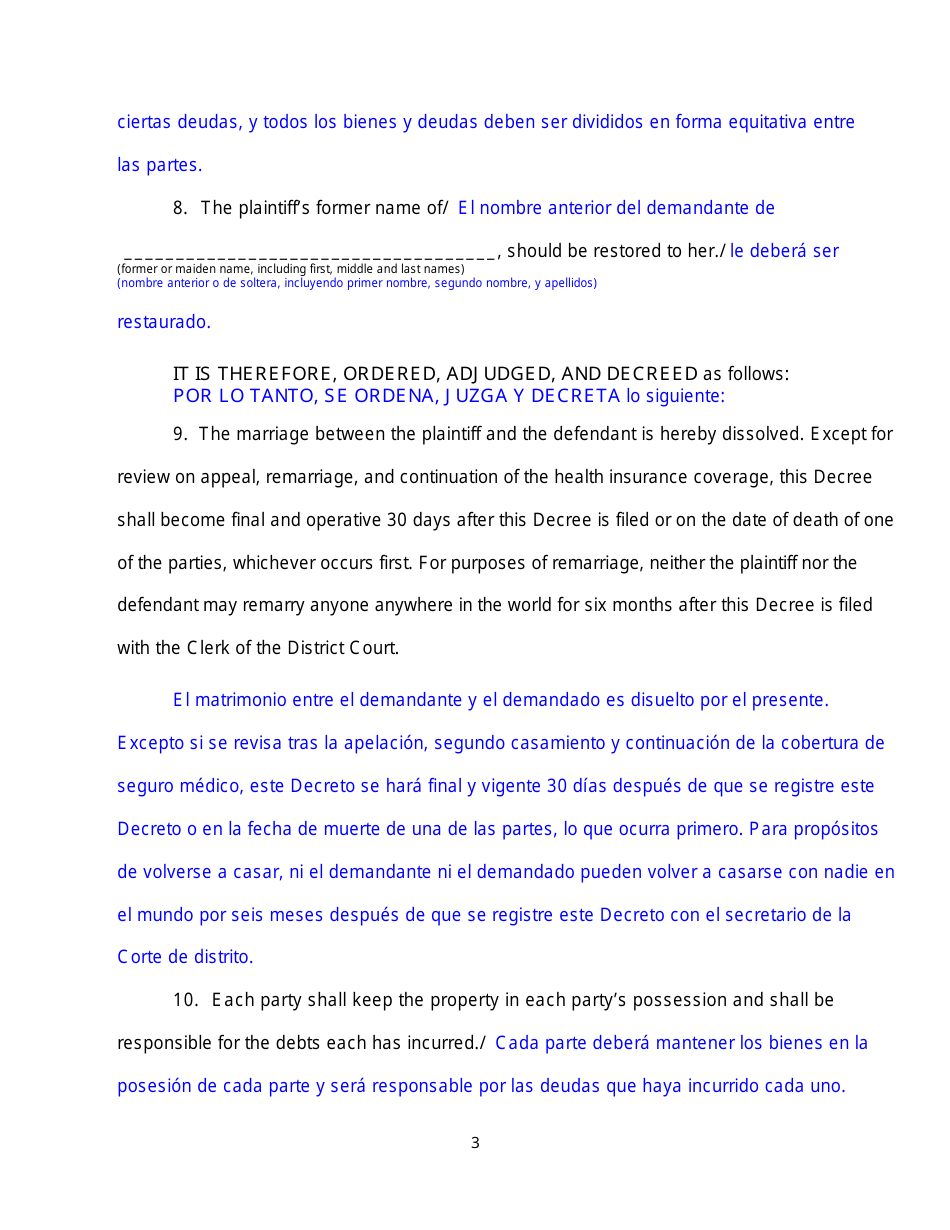Form DC6:4.6 Decree of Dissolution (No Children) - Nebraska, Page 3