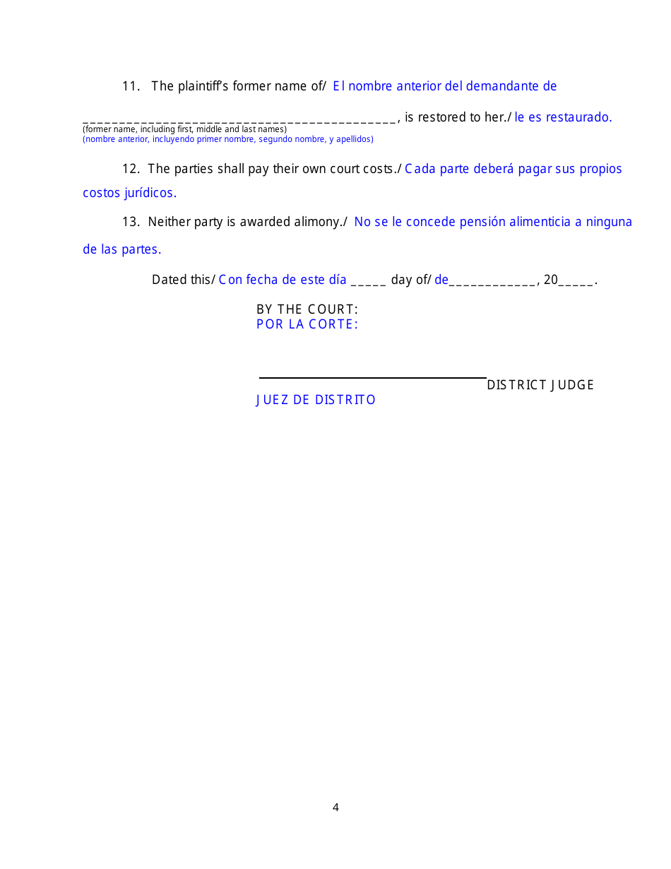 Form DC6:4.6 Decree of Dissolution (No Children) - Nebraska, Page 4