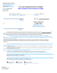 Form CC3:13 Fence Dispute Complaint - Nebraska (English/Spanish)
