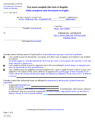 Form CC6:1 Financial Affidavit - Nebraska (English/Spanish)