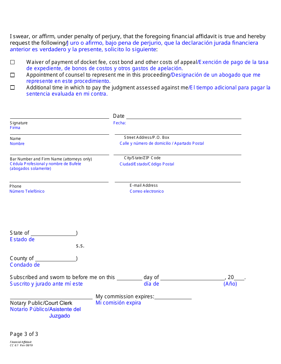 Form CC6:1 Financial Affidavit - Nebraska (English / Spanish), Page 3