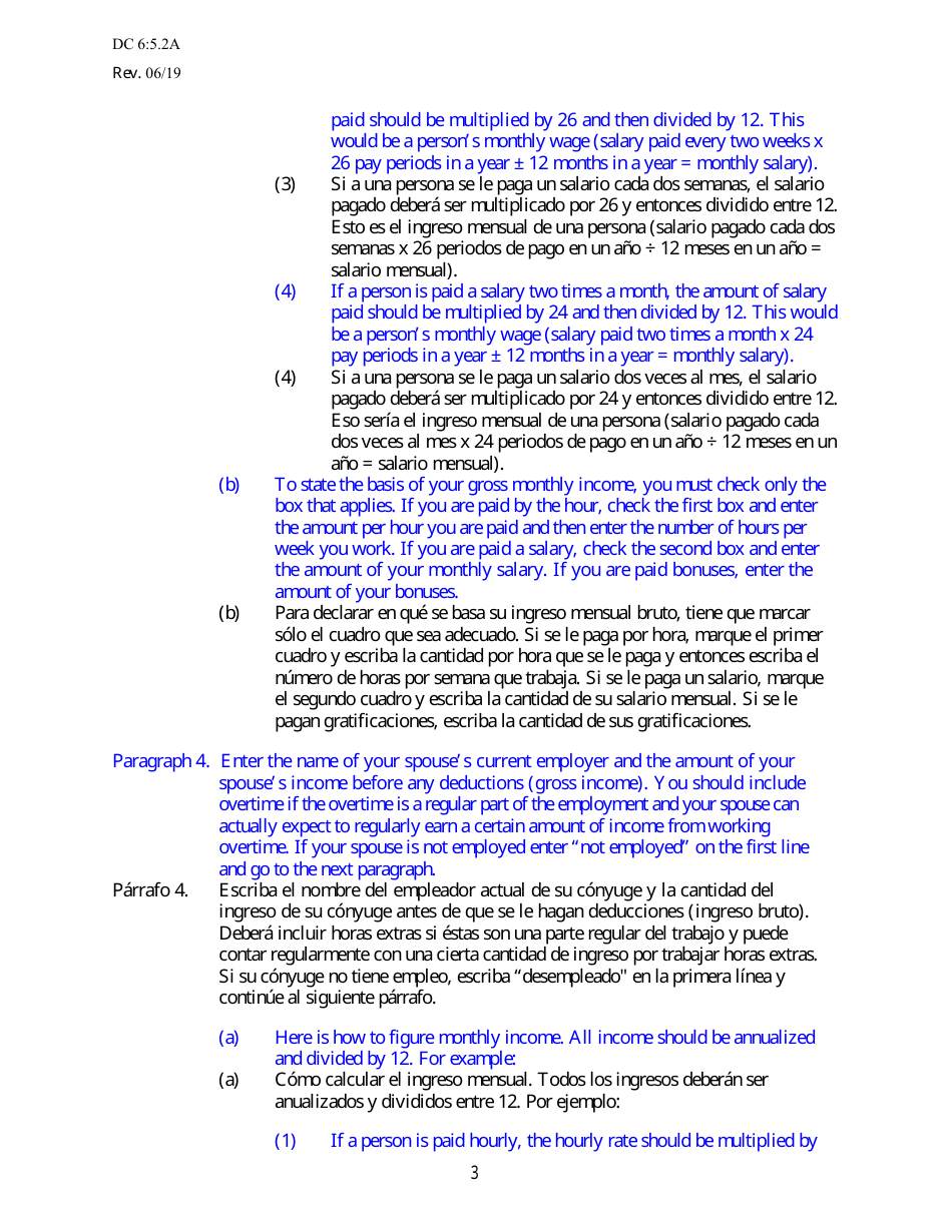 Instructions for Form DC6:5.2 Financial Affidavit for Child Support - Nebraska (English / Spanish), Page 3