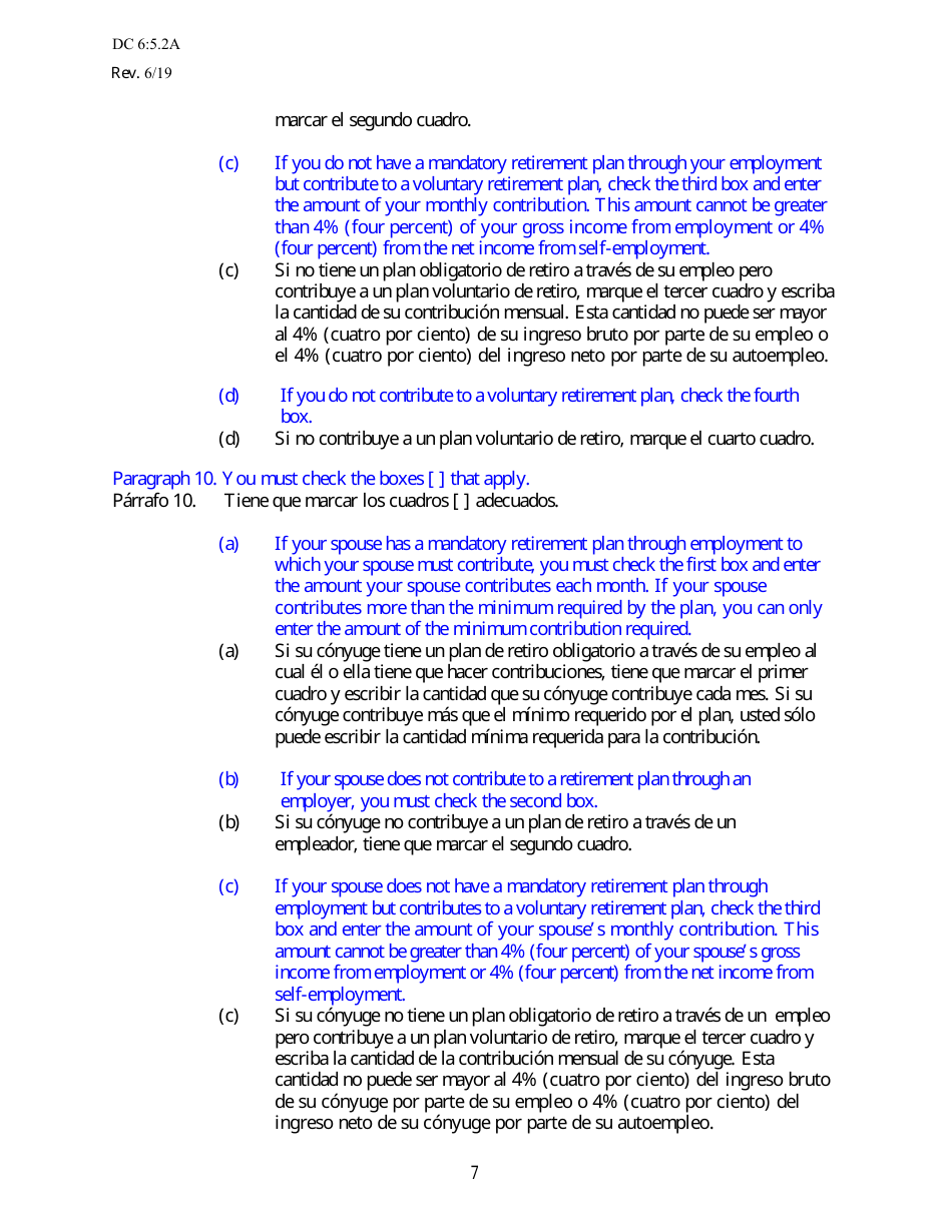 Instructions for Form DC6:5.2 Financial Affidavit for Child Support - Nebraska (English / Spanish), Page 7