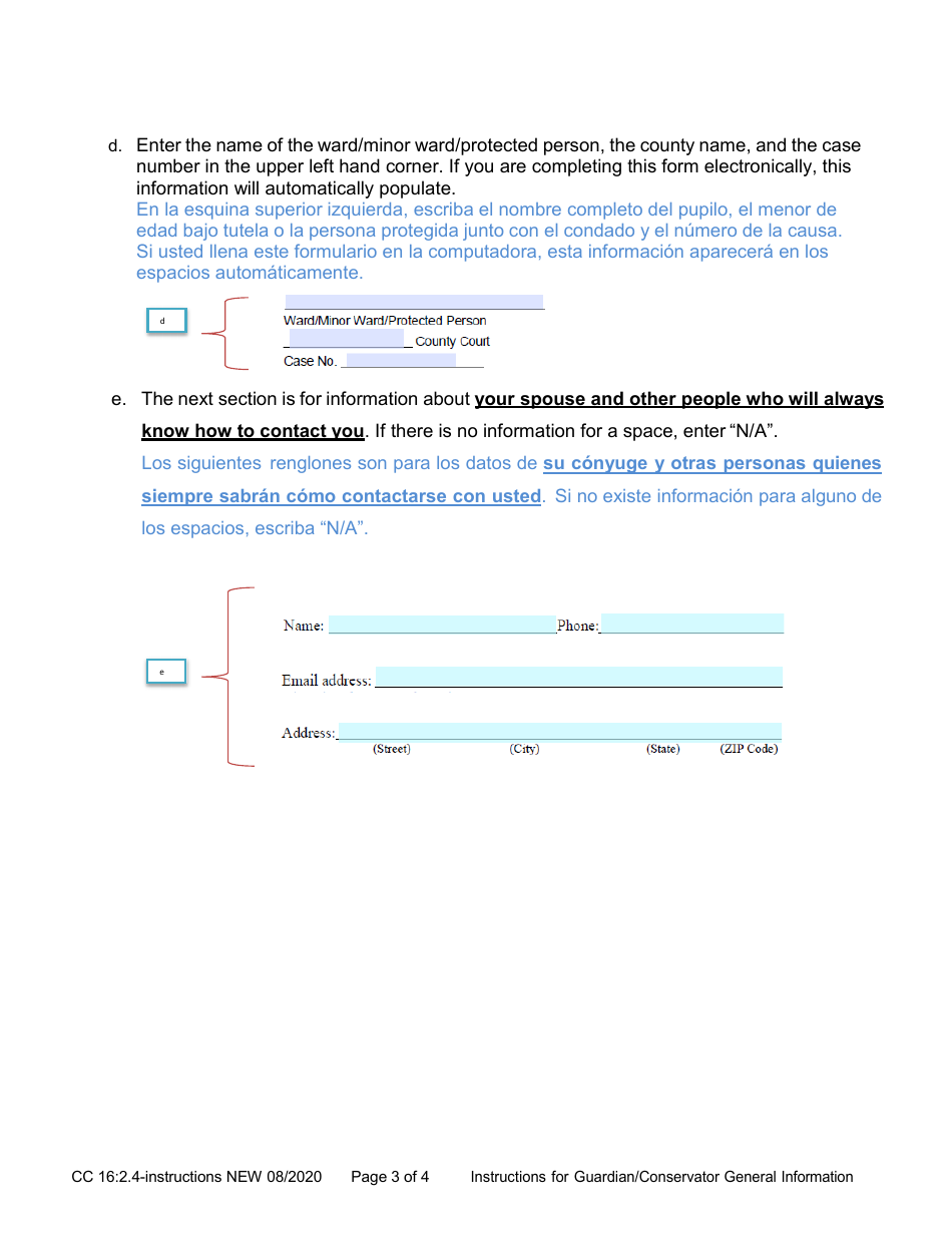 Instructions for Form CC16:2.4 General Information for Guardian / Conservator - Nebraska (English / Spanish), Page 3