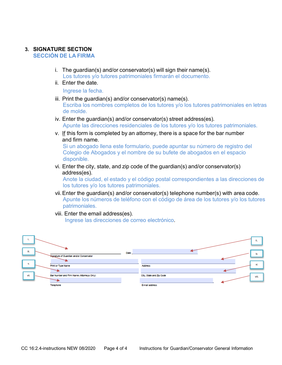 Instructions for Form CC16:2.4 General Information for Guardian / Conservator - Nebraska (English / Spanish), Page 4