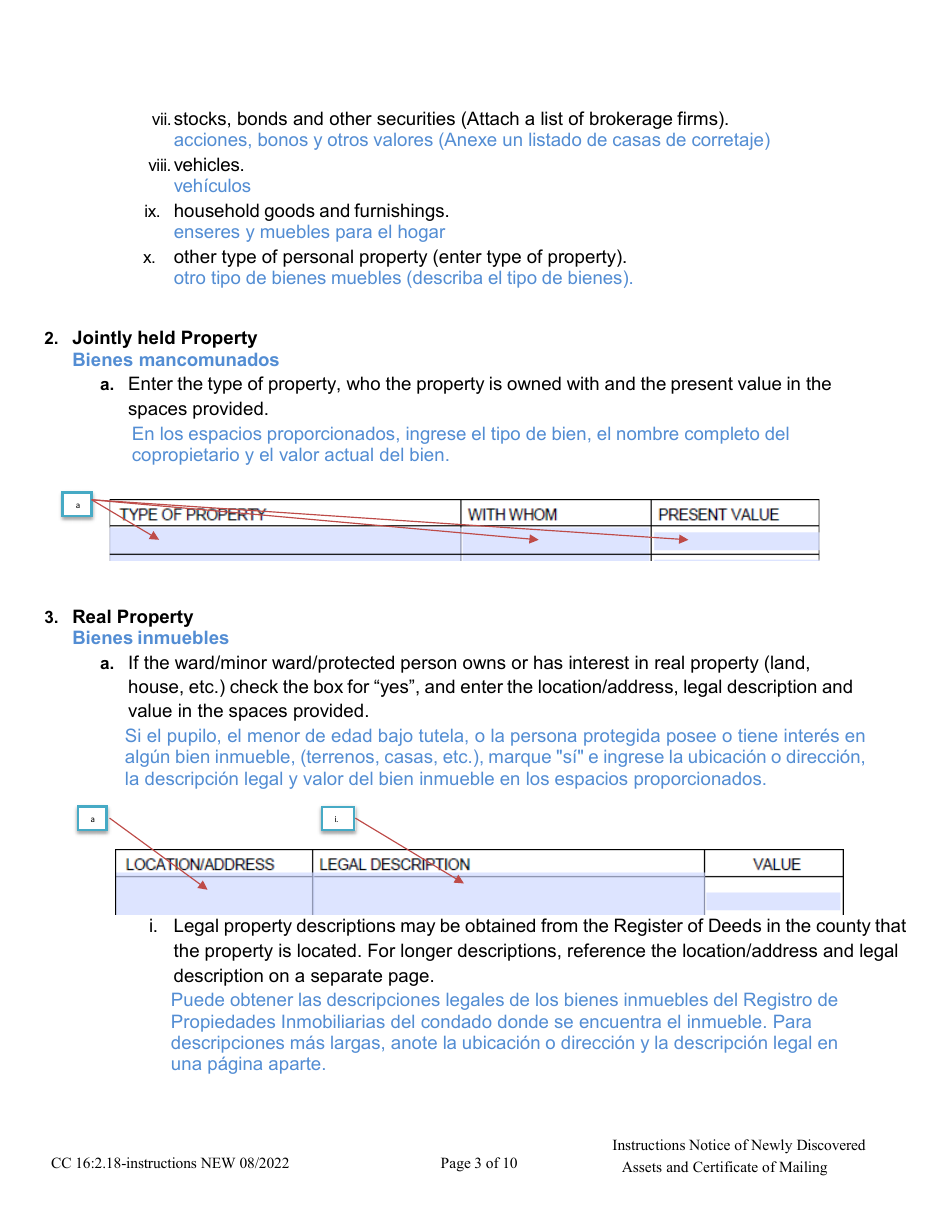 Instructions for Form CC16:2.18 Notice of Newly Discovered Assets - Nebraska (English / Spanish), Page 3