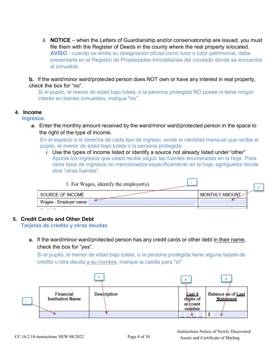 Instructions for Form CC16:2.18 Notice of Newly Discovered Assets - Nebraska (English / Spanish), Page 4