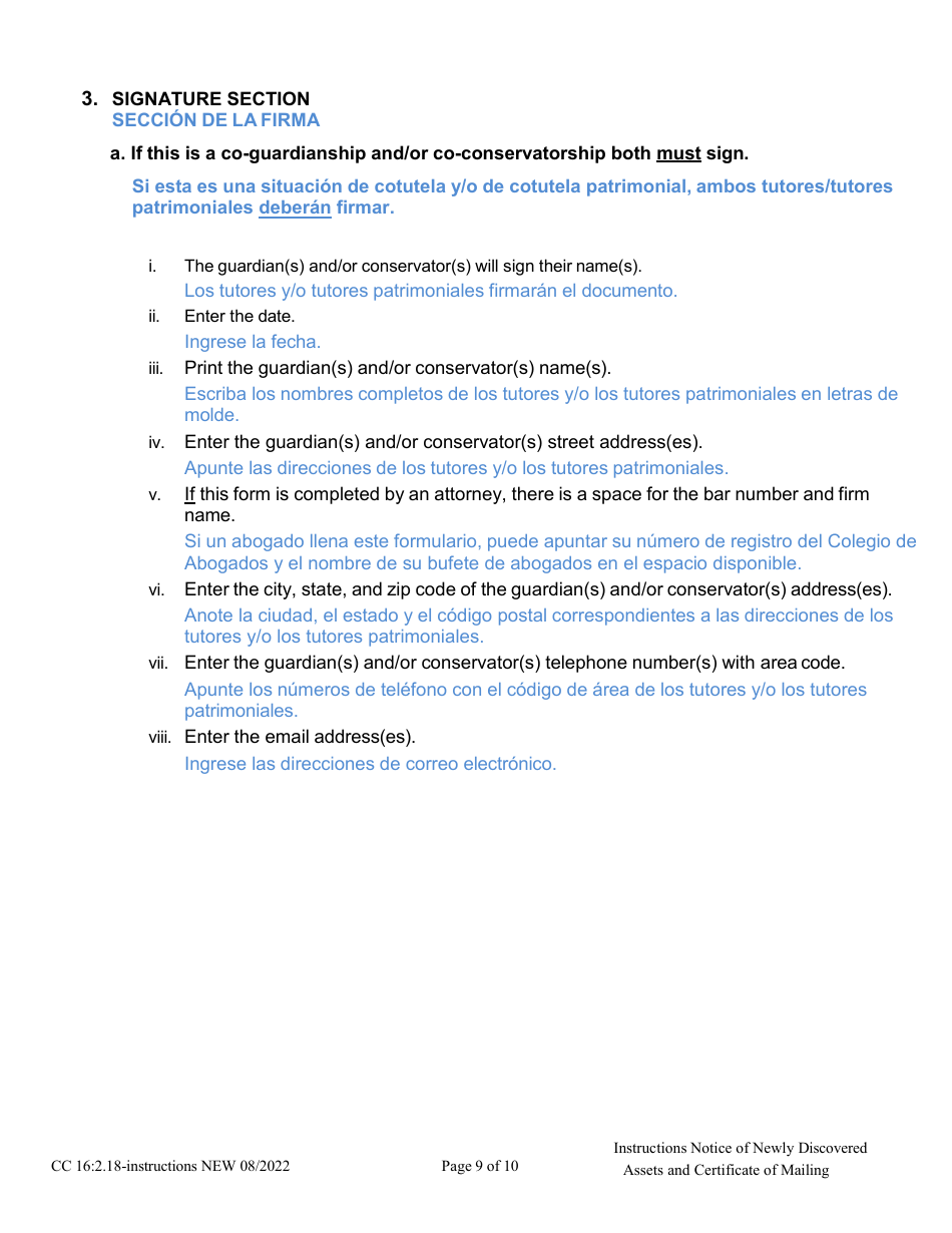 Instructions for Form CC16:2.18 Notice of Newly Discovered Assets - Nebraska (English / Spanish), Page 9