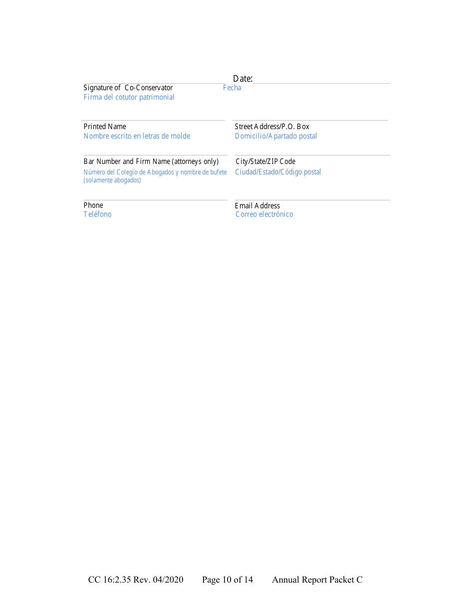 Form CC16:2.35 Packet C - Conservatorship Annual Reporting Forms - Nebraska (English / Spanish), Page 16