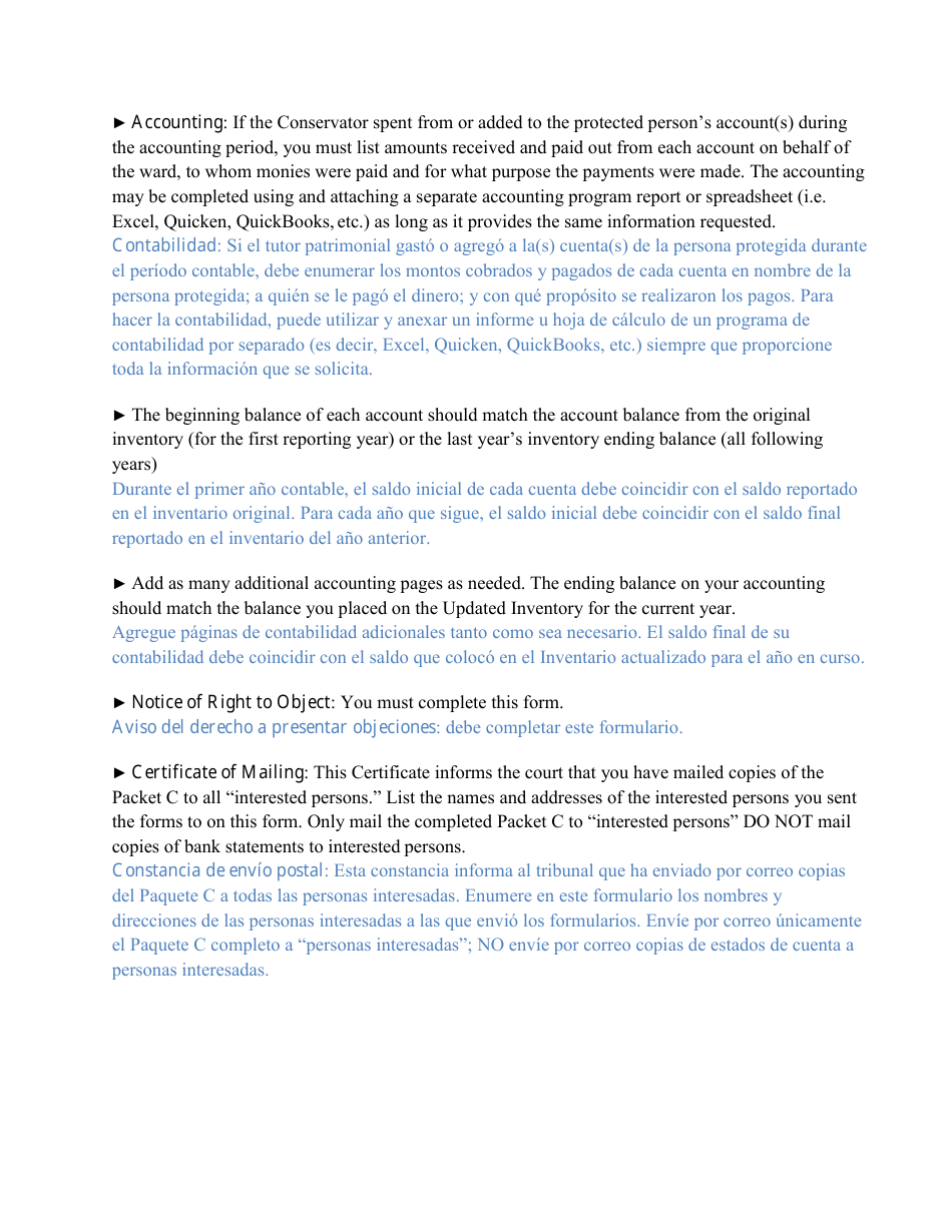 Form CC16:2.35 Packet C - Conservatorship Annual Reporting Forms - Nebraska (English / Spanish), Page 3