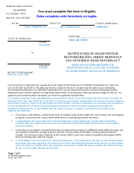 Form CC6:9 Notification of Registration Responsibilities Under Nebraska Sex Offender Registration Act - Nebraska (English/Spanish)