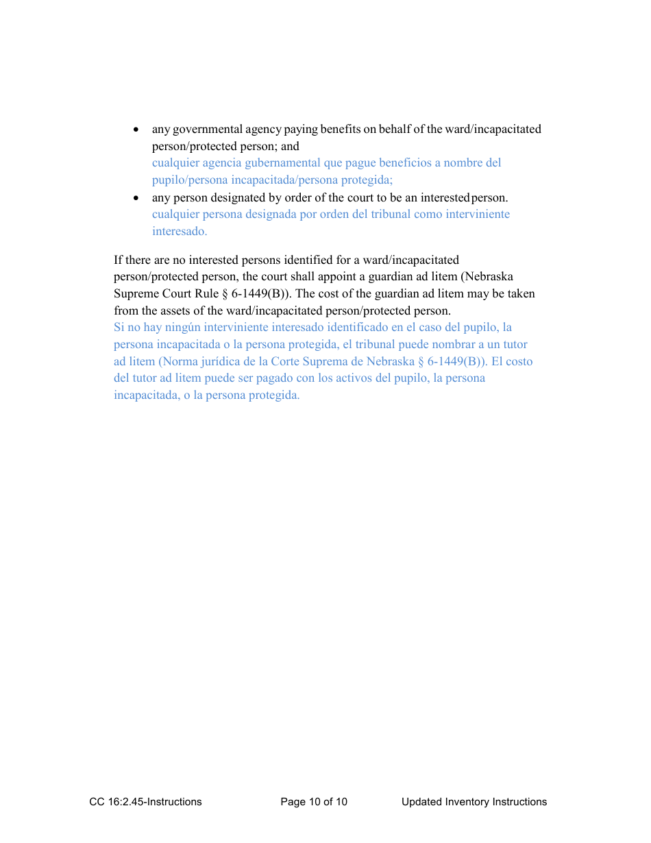Instructions for Form CC16:2.45 Updated Inventory - Nebraska, Page 10