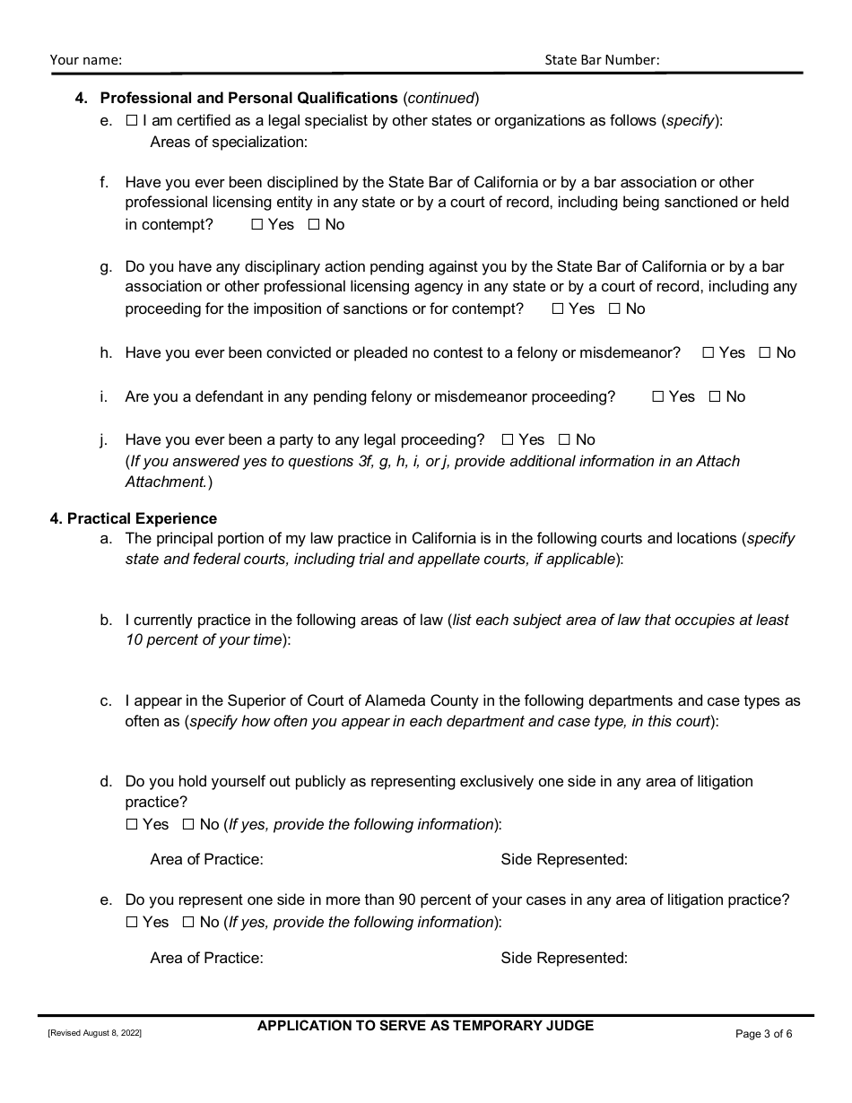 Application to Serve as Temporary Judge - California, Page 3