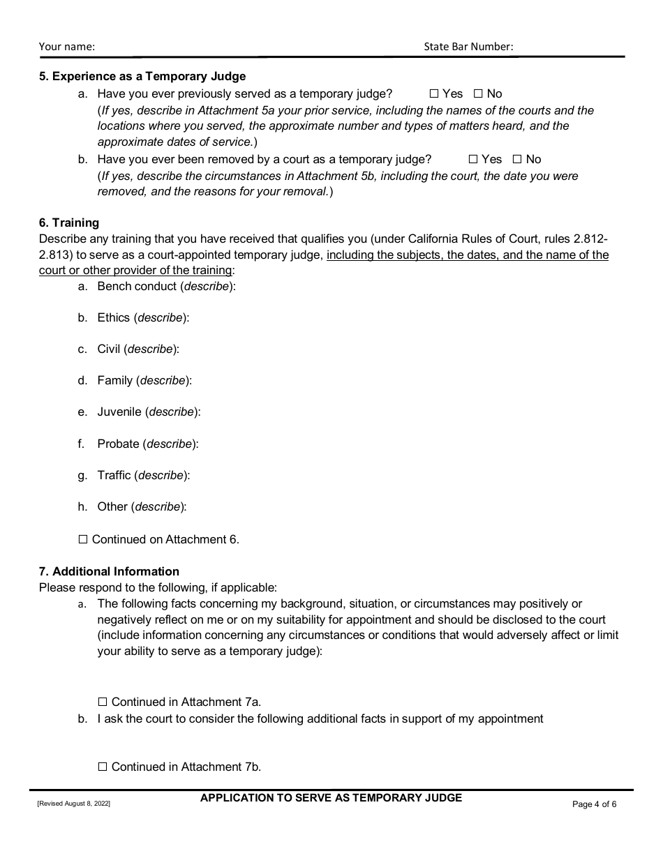 Application to Serve as Temporary Judge - California, Page 4
