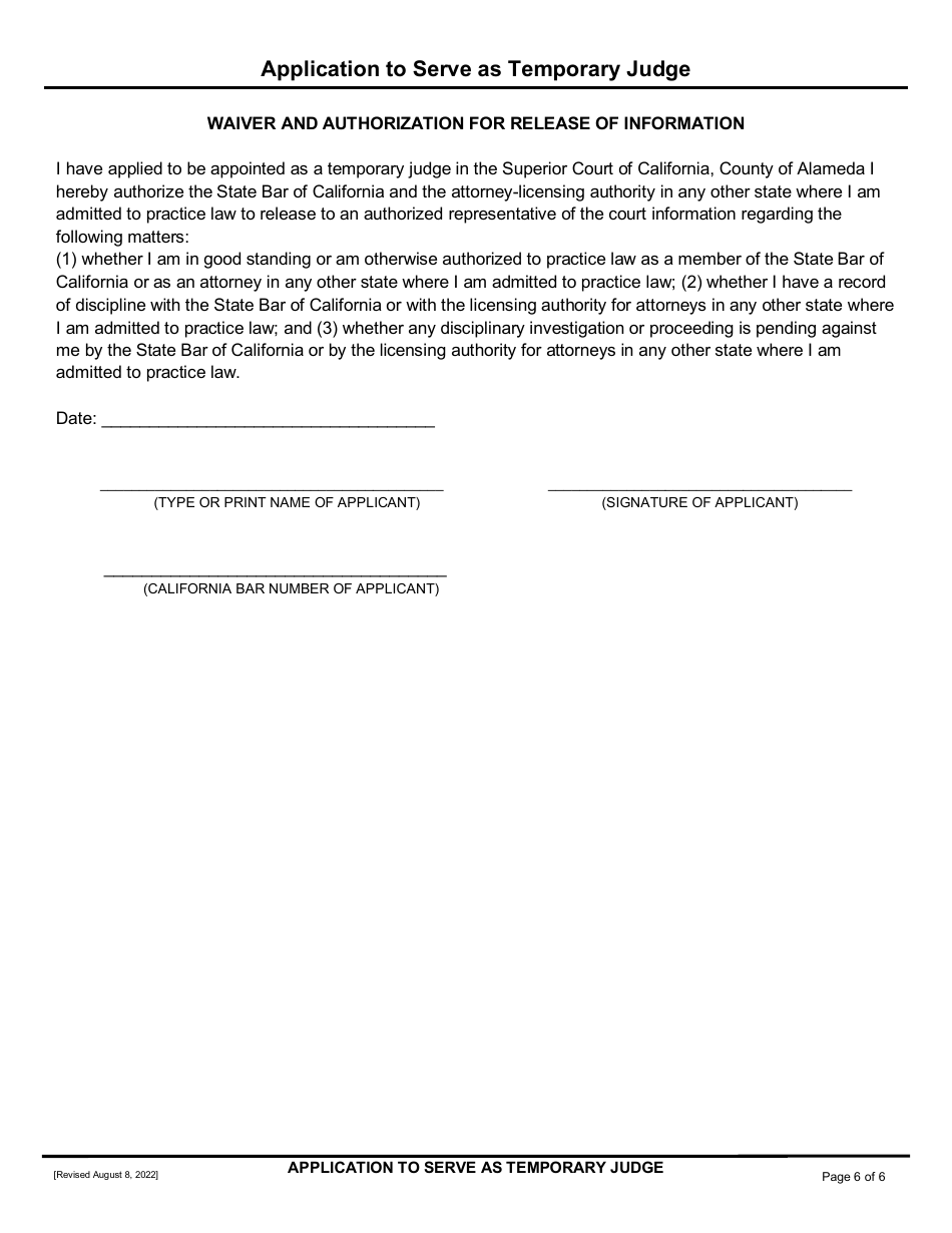 Application to Serve as Temporary Judge - California, Page 6