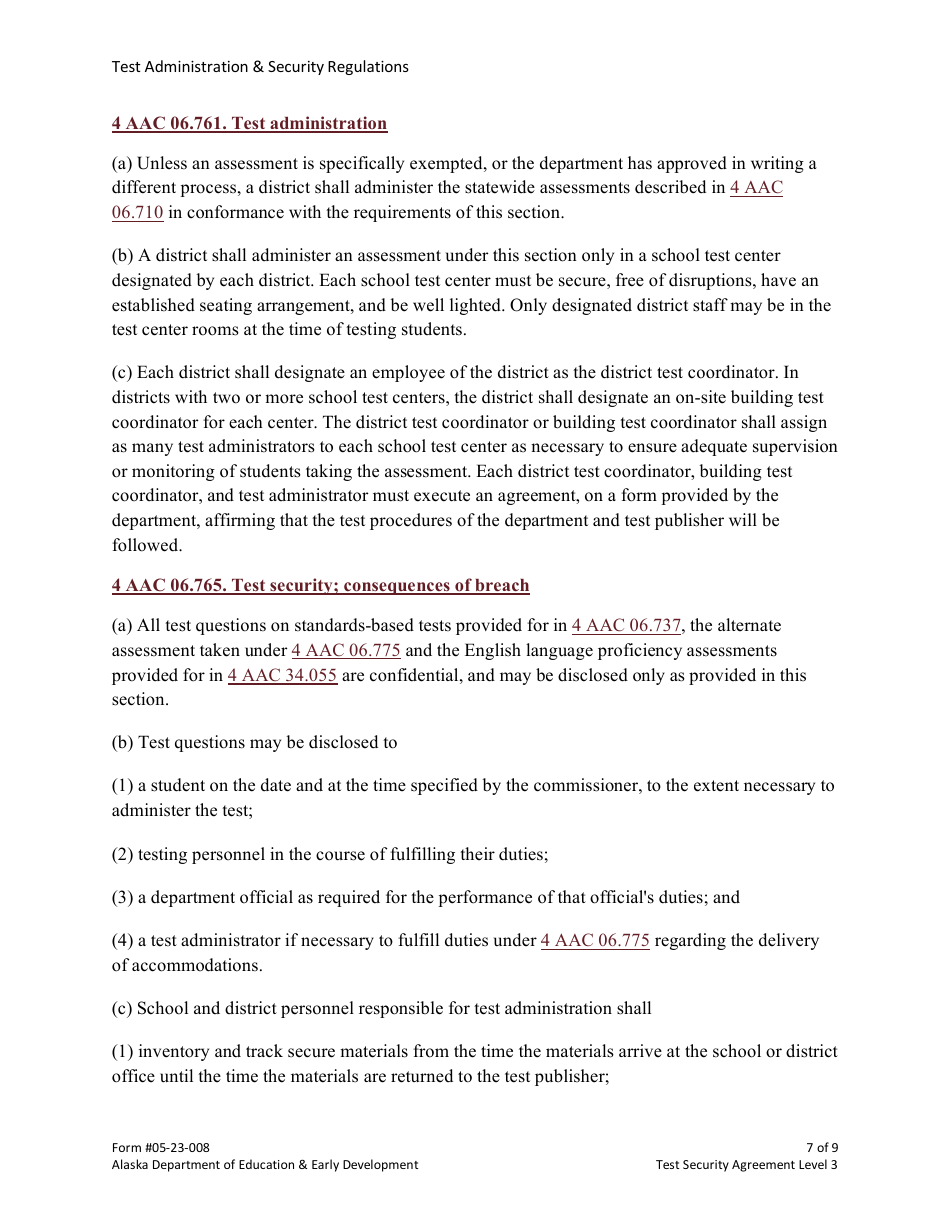 Form 05-23-008 Test Security Agreement Level 3 - Alaska, Page 7