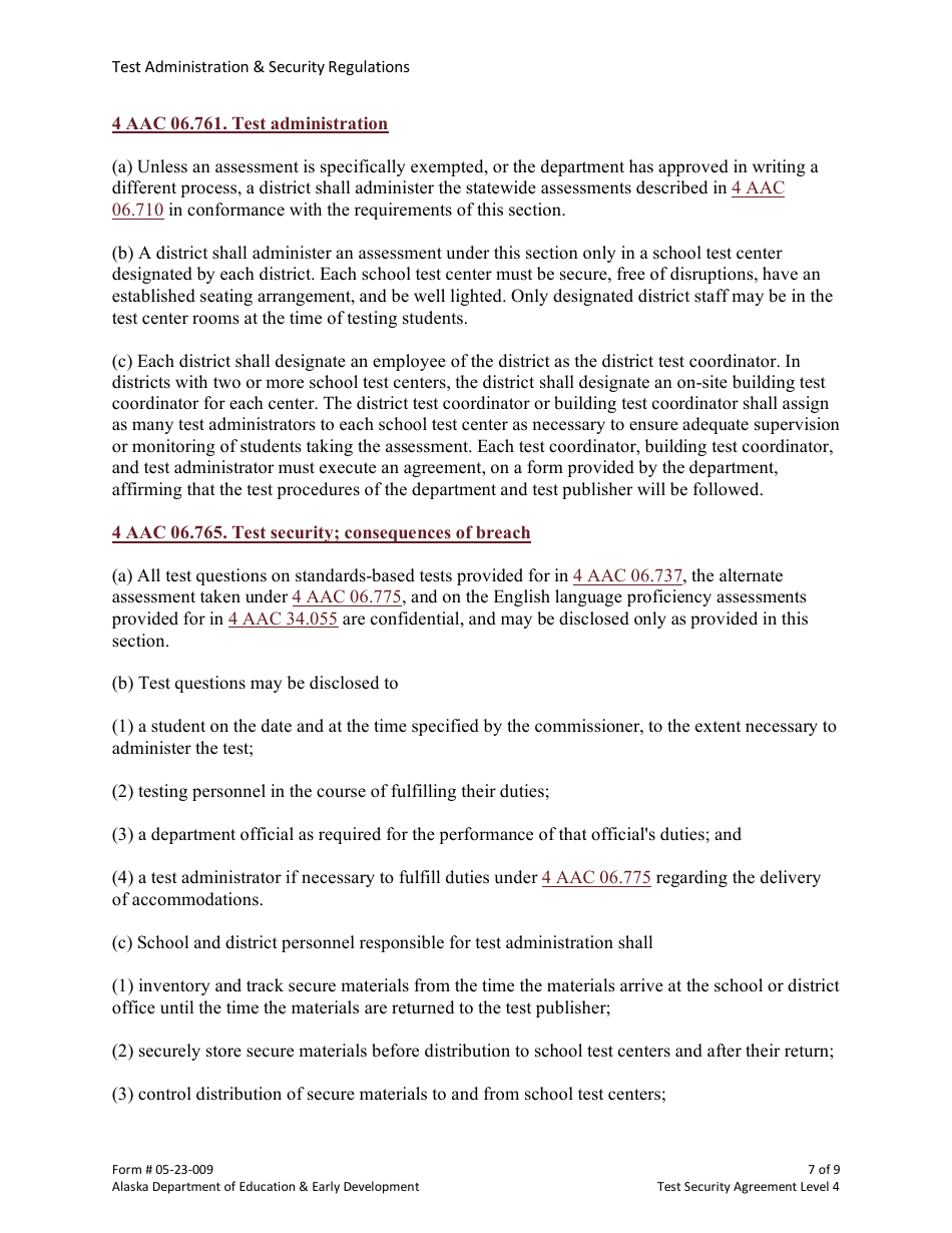 Form 05-23-009 Test Security Agreement Level 4 - Alaska, Page 7