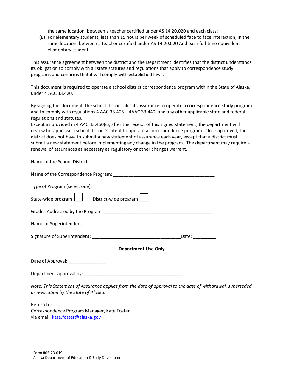 Form 05-23-019 Statement of Assurance - Correspondence Program - Alaska, Page 4