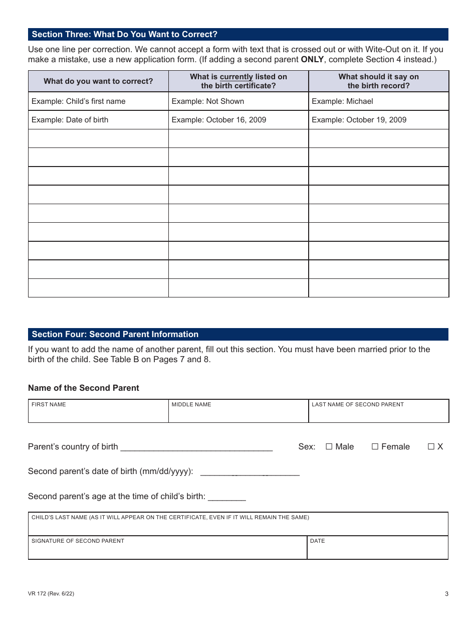 Form VR172 Application for the Correction of a Nyc Birth Certificate - New York City, Page 3