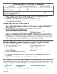 Form VR66 Death Certificate Application - New York City, Page 2