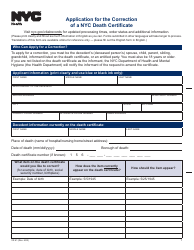 Document preview: Form VR61 Application for the Correction of a Nyc Death Certificate - New York City