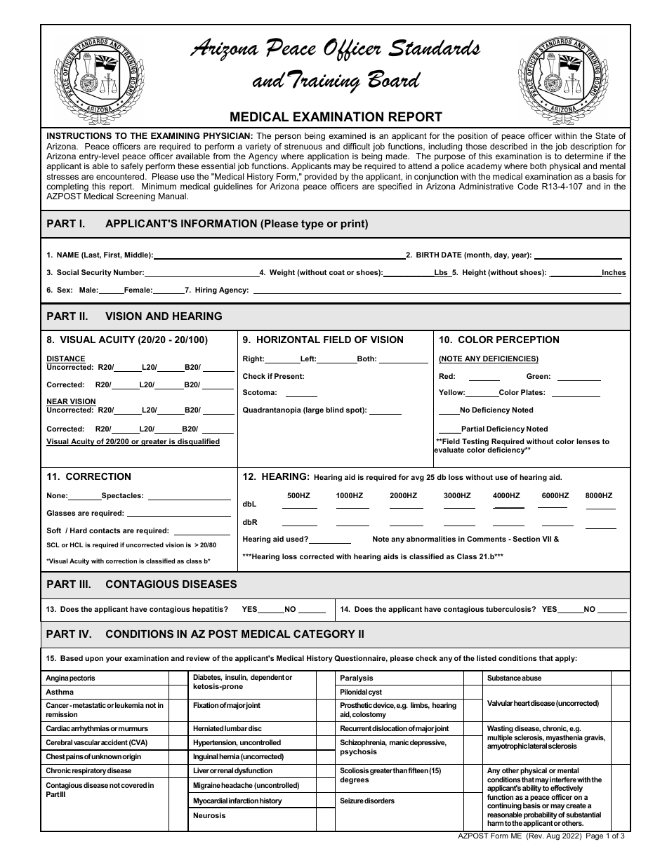 Azpost Form Me Download Printable Pdf Or Fill Online Medical Examination Report Arizona 2019 8599