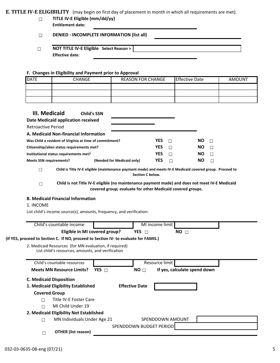 Form 032-03-0635-08-ENG Title IV-E Foster Care and Medicaid Evaluation - Virginia, Page 5