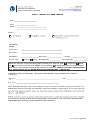 Document preview: Form 032-11-0200A-20-ENG Direct Deposit Authorization - Virginia