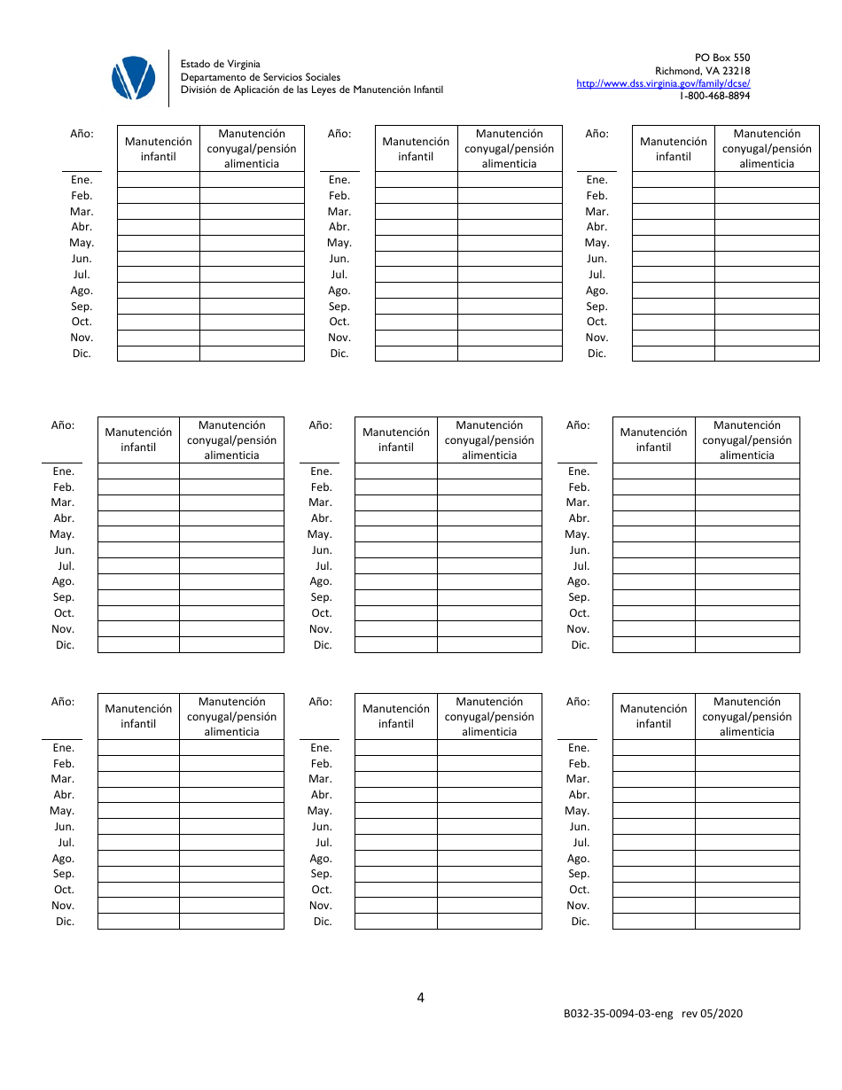 Formulario B032-35-0094-03-ENG Estado De Los Pagos - Virginia (Spanish), Page 4