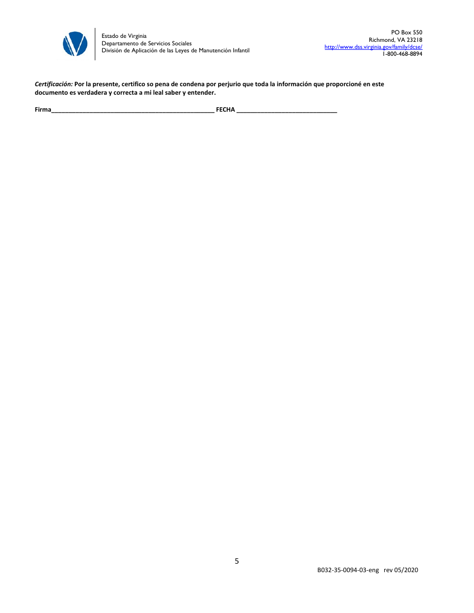 Formulario B032-35-0094-03-ENG Estado De Los Pagos - Virginia (Spanish), Page 5